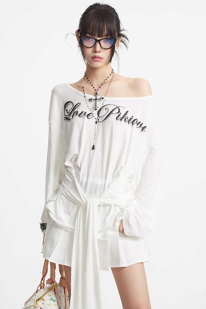 Shoulder Black White Long Sleeve Top