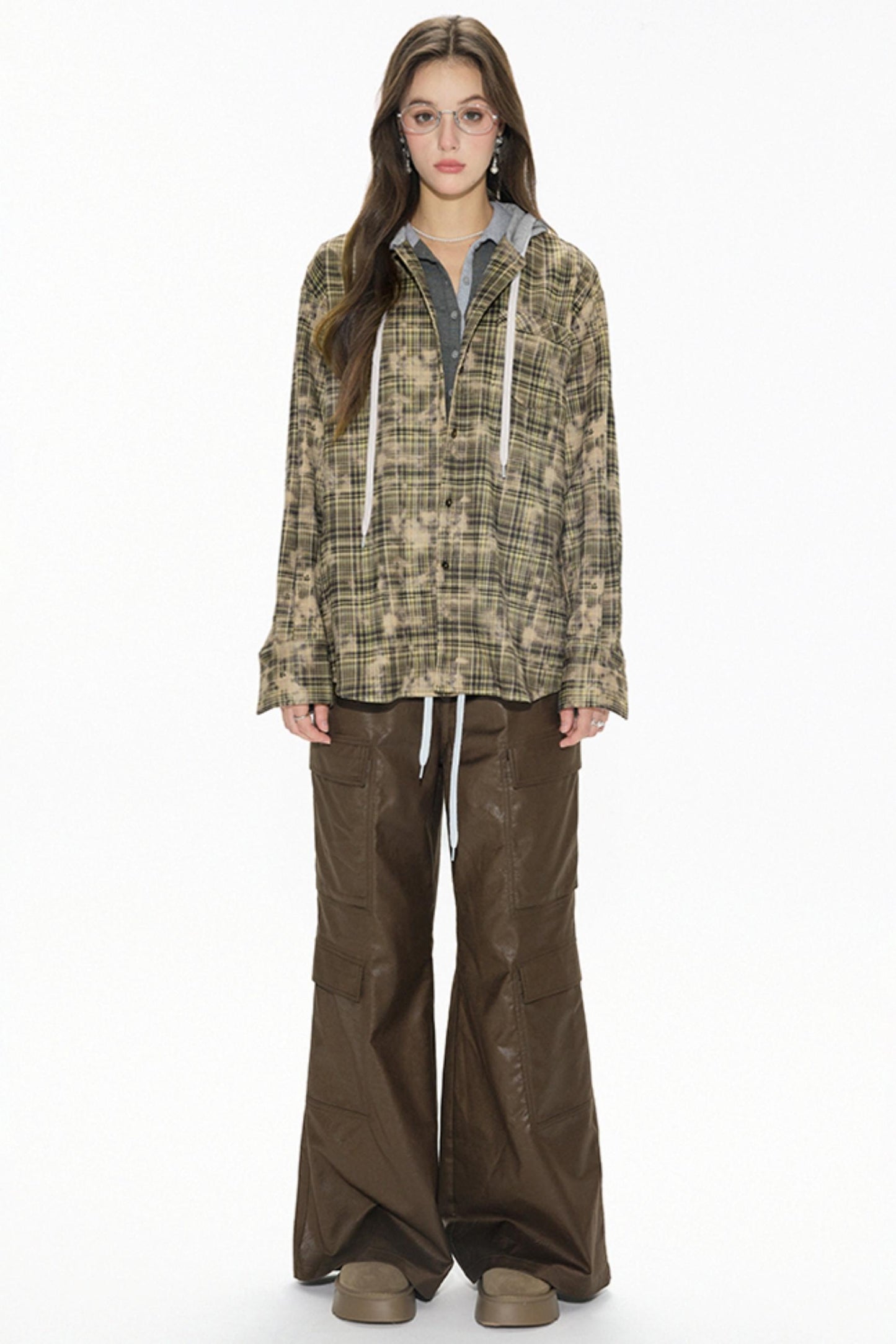 Distressed Green Plaid Shirt Jacket