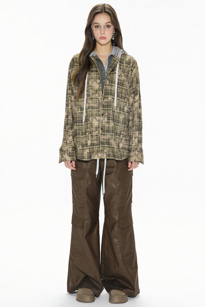 Distressed Green Plaid Shirt Jacket