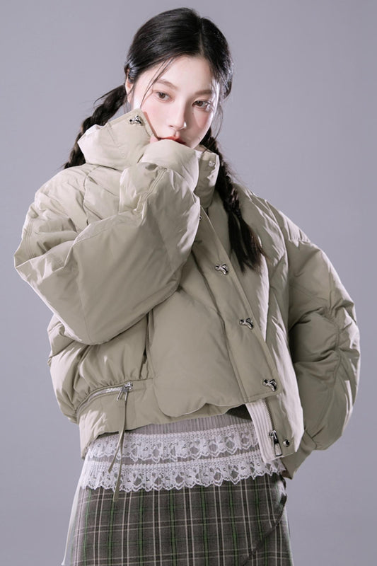 COTRE jacket silhouette Distant mountain pine green, rose pink brown contrasting new national standard 90 white duck down jacket