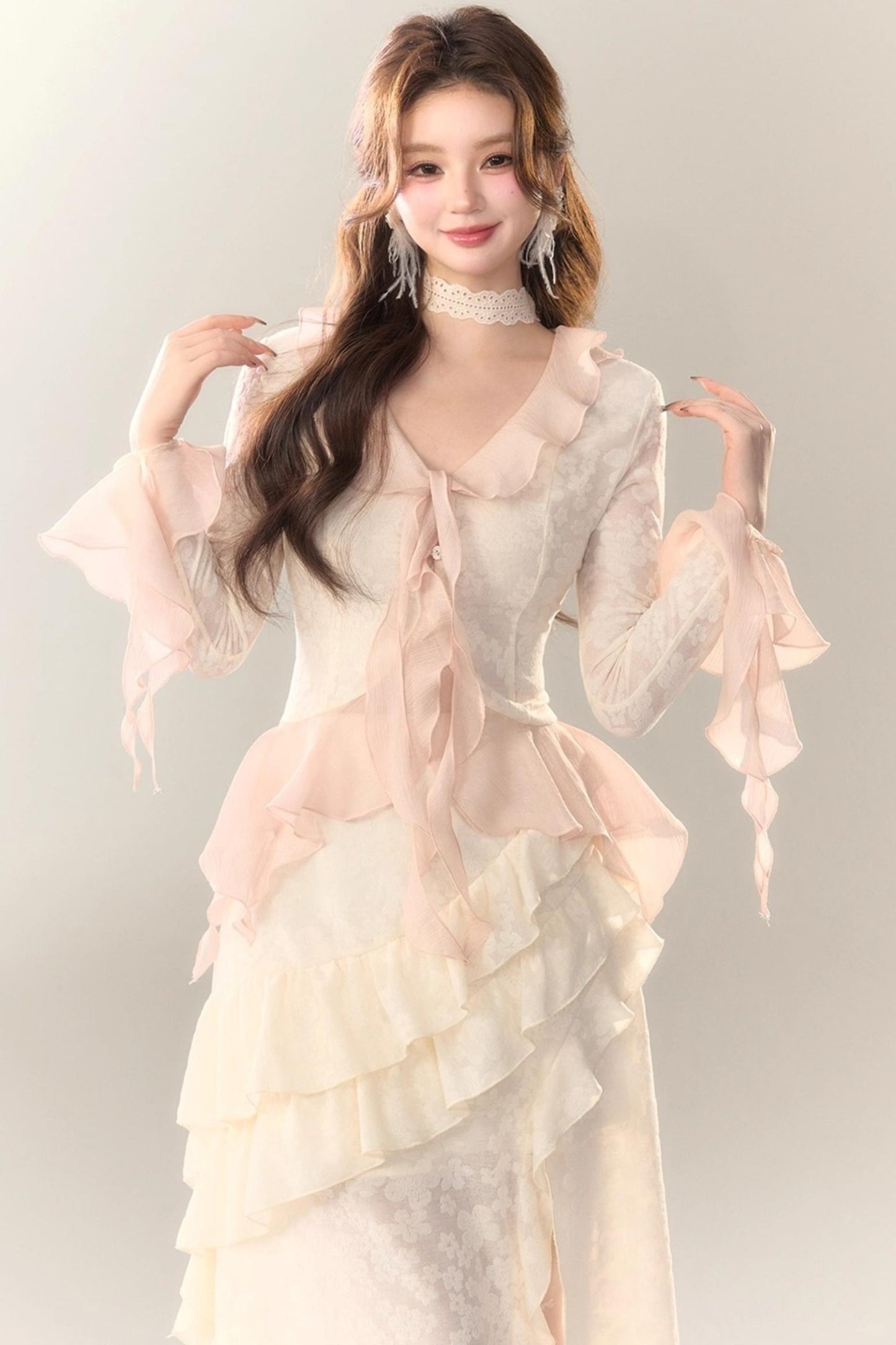 Blue Cherry Blossom Top Skirt Set-Up