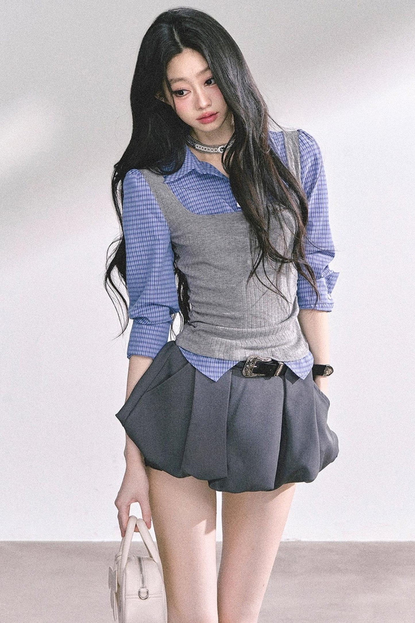 Blue Gray Plaid Shirt