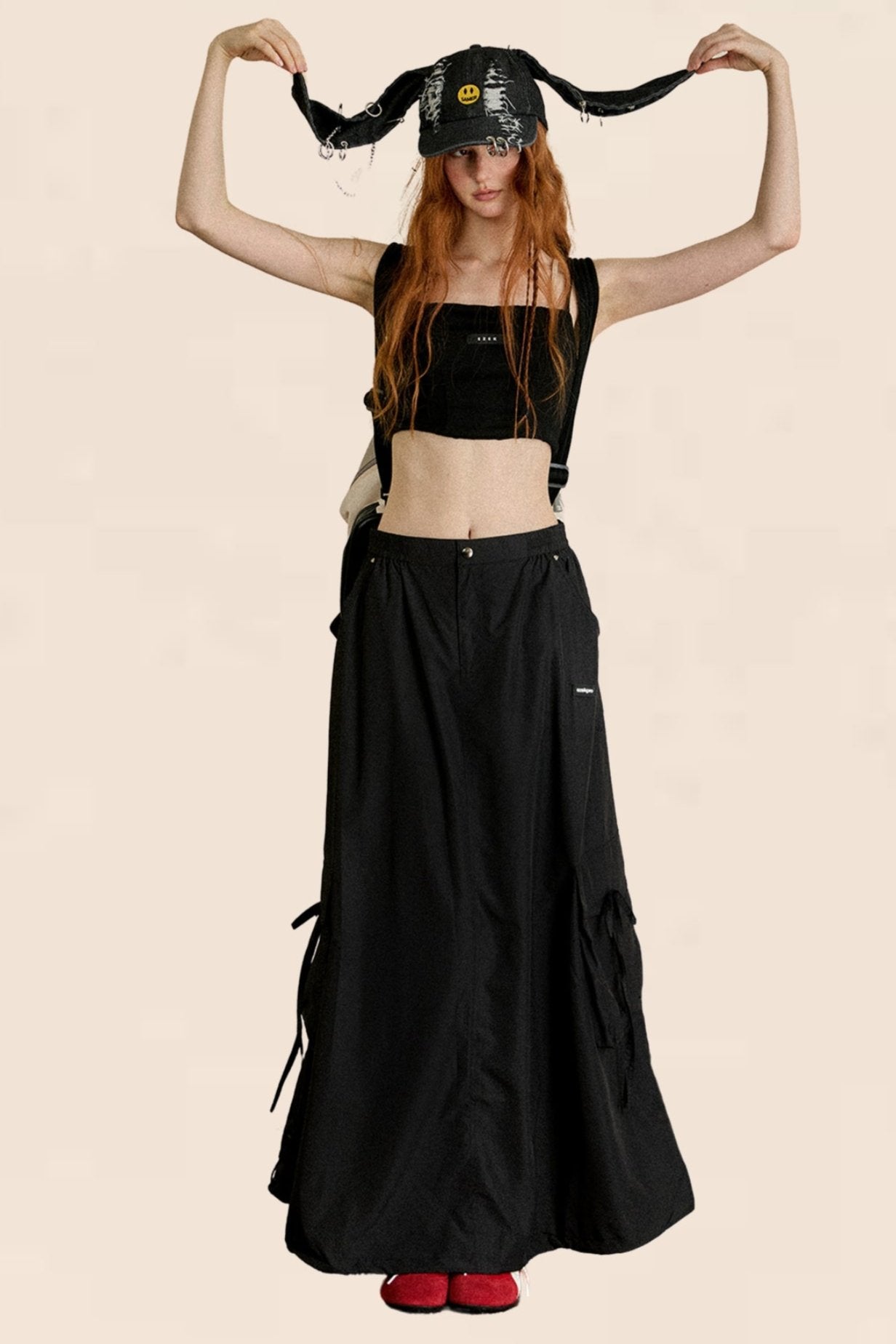 American Retro Black Cargo Skirt