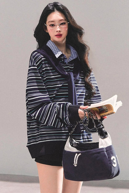 Striped Polo Collar Top