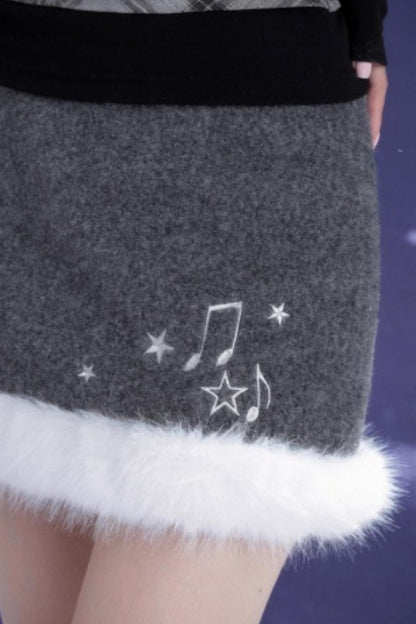 Gray Woolen Note Skirt