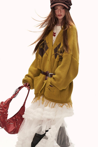 Patchwork Tassel Knit Sweater Jacket