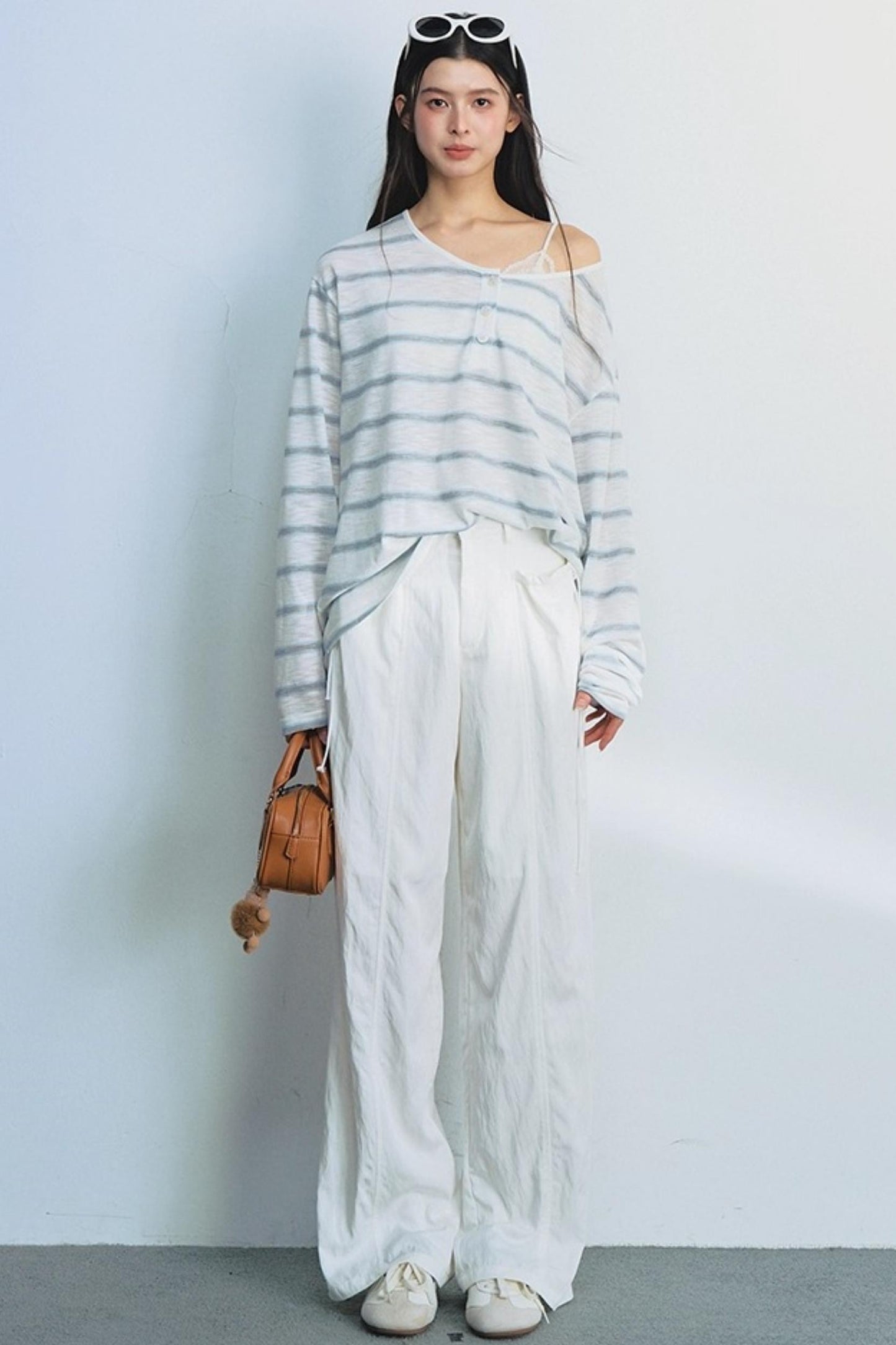 Blue Striped Bag-Up T-Shirt