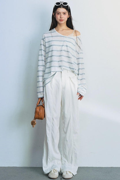 Blue Striped Bag-Up T-Shirt