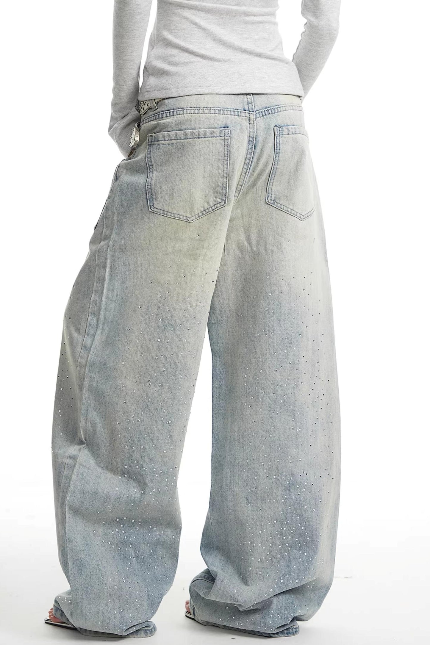 Retro Rhinestone Denim Pants