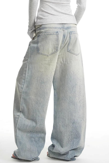 Retro Rhinestone Denim Pants