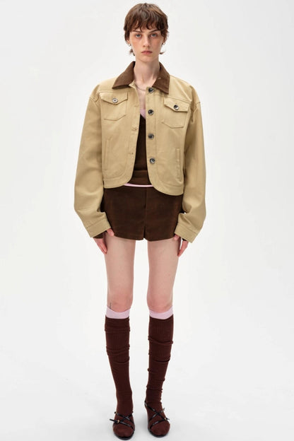 Color-Blocking Lapel Cargo Jacket