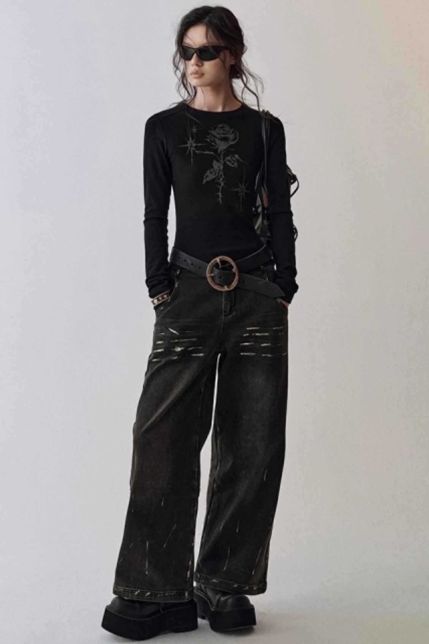 Hand-Painted Rose Knitted Top