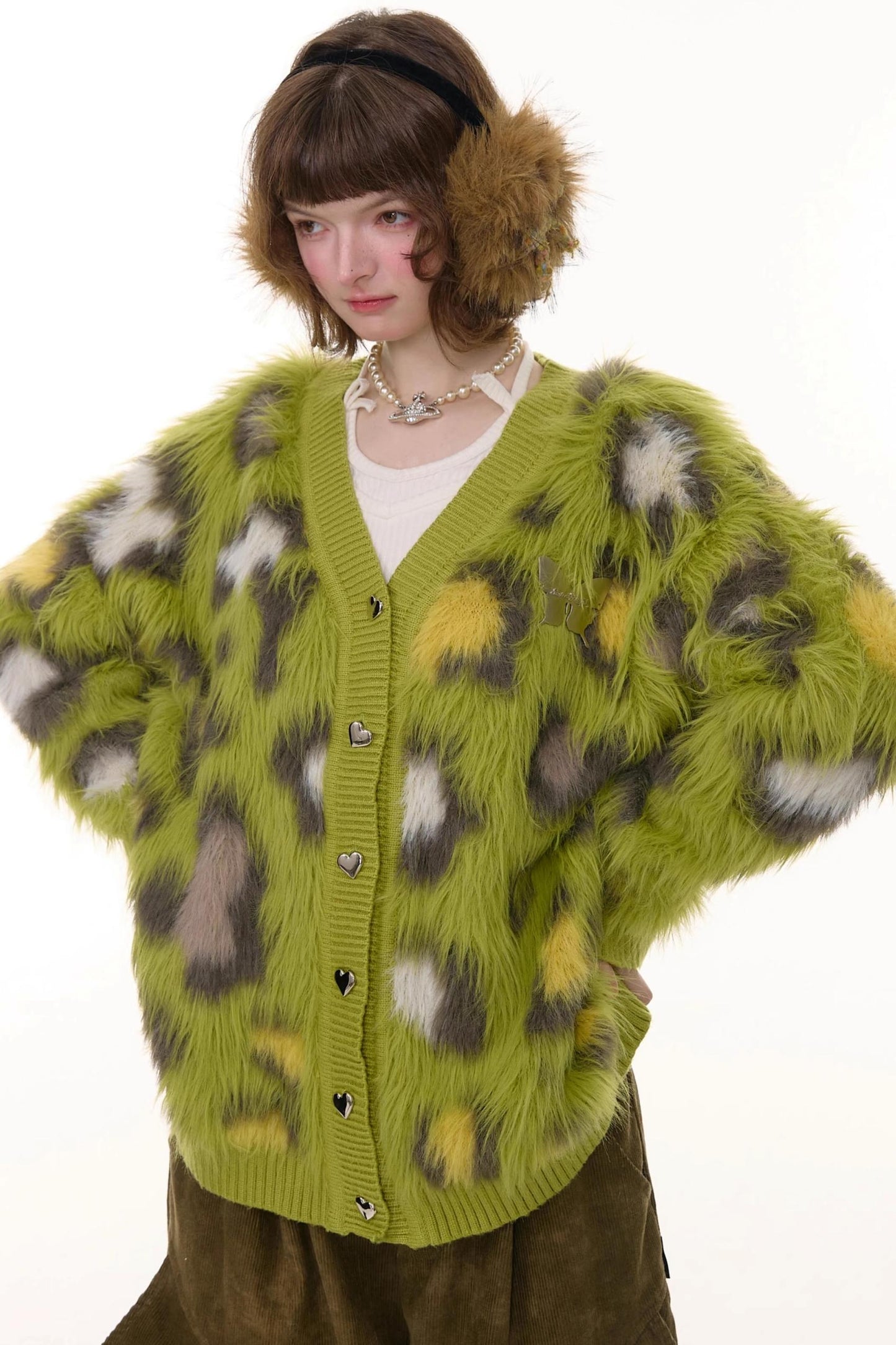 Autumn Glutinous Green Leopard Cardigan