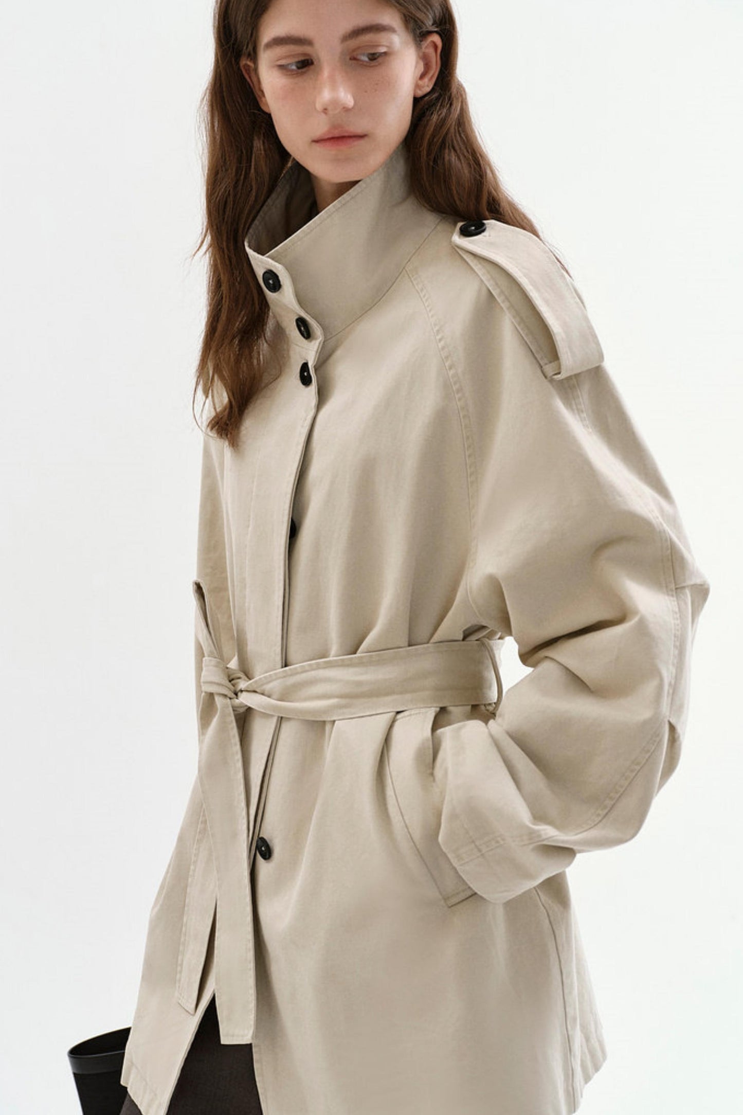 Washed Cotton Short Trench Coat
