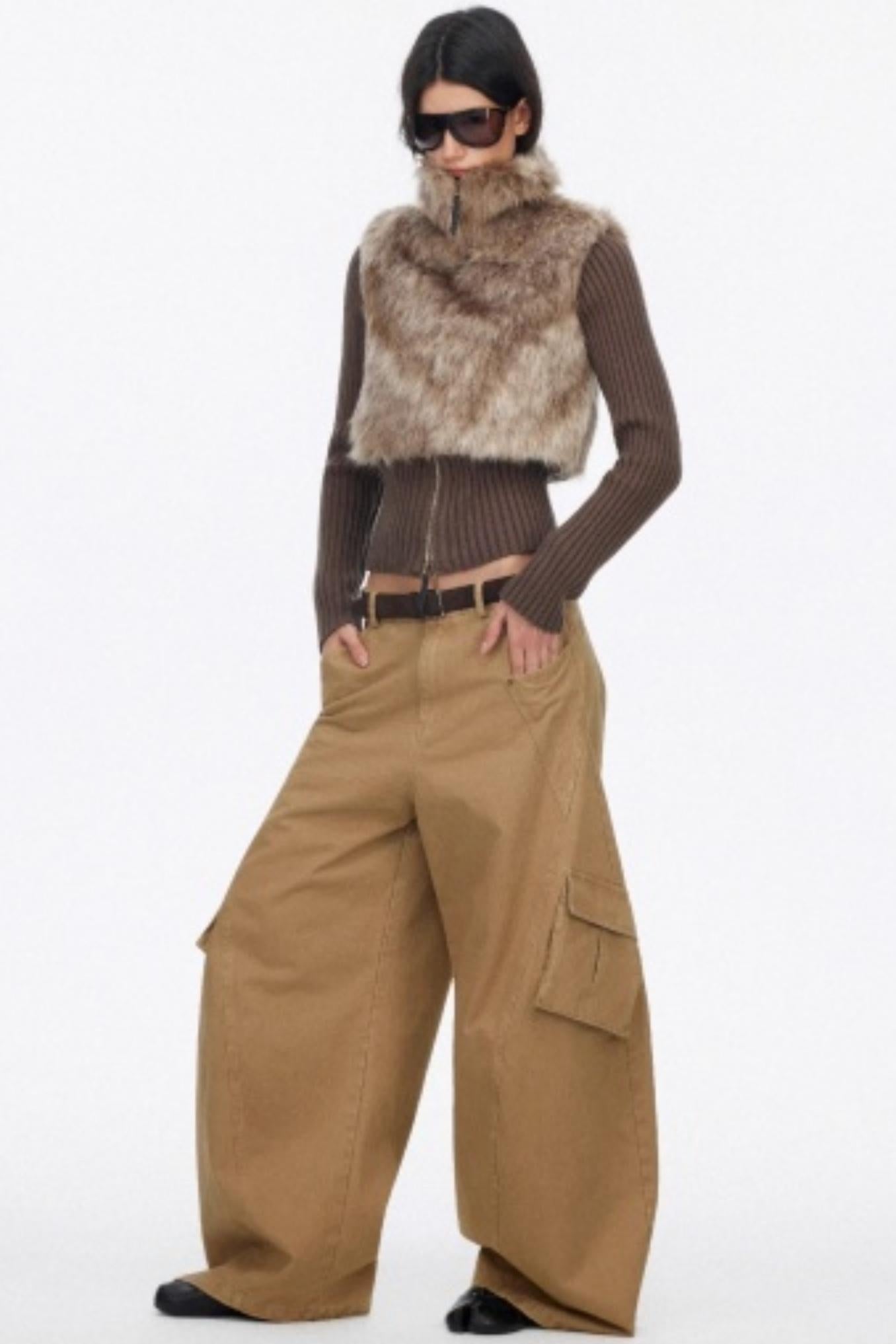Distressed Washed Wide-Leg Scimitar Pants