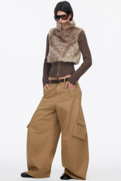 Distressed Washed Wide-Leg Scimitar Pants