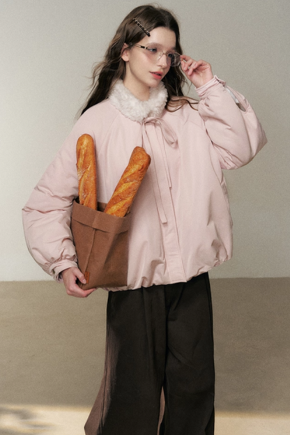 Pink Floral Fur Collar Jacket