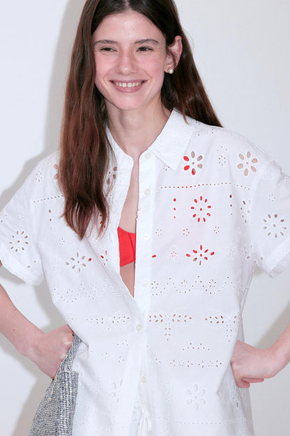 Summer Sheer Texture Lapel Shirt Skirt Set-Up