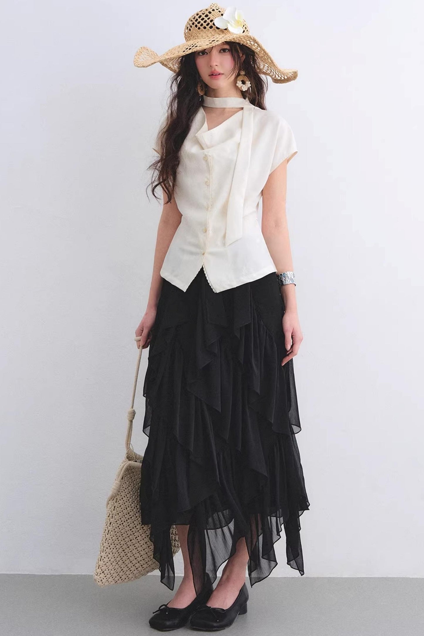 Irregular Ruffled Elastic Chiffon Skirt