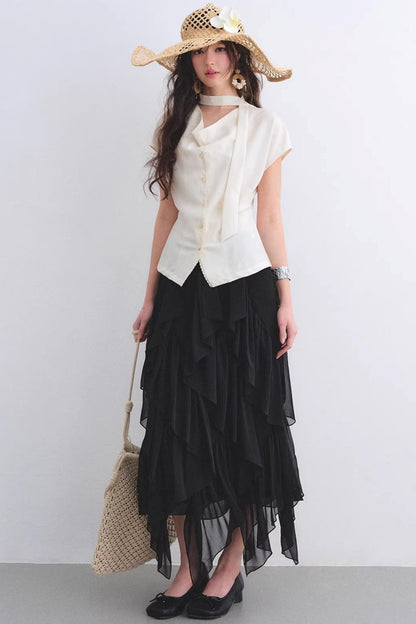 Irregular Ruffled Elastic Chiffon Skirt