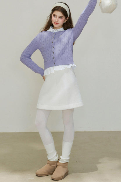 Crew-Neck Knitted Cardigan