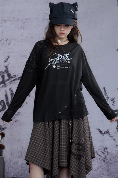 Fighting Spirit Street Brown Plaid Long Skirt