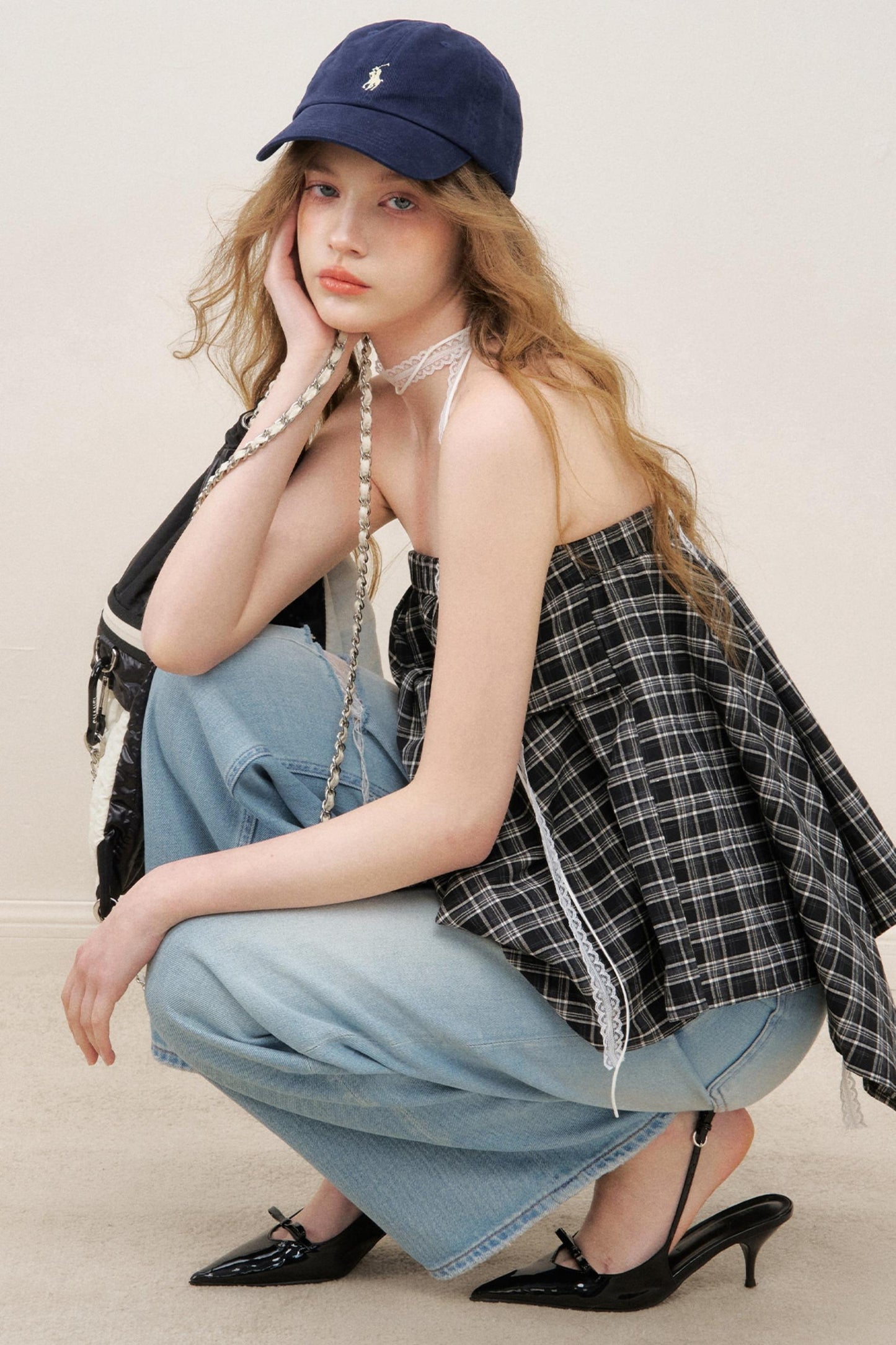 High-Waist Denim Trousers