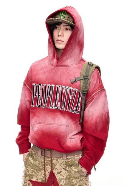 Distressed Red Hooded Sweatshirt