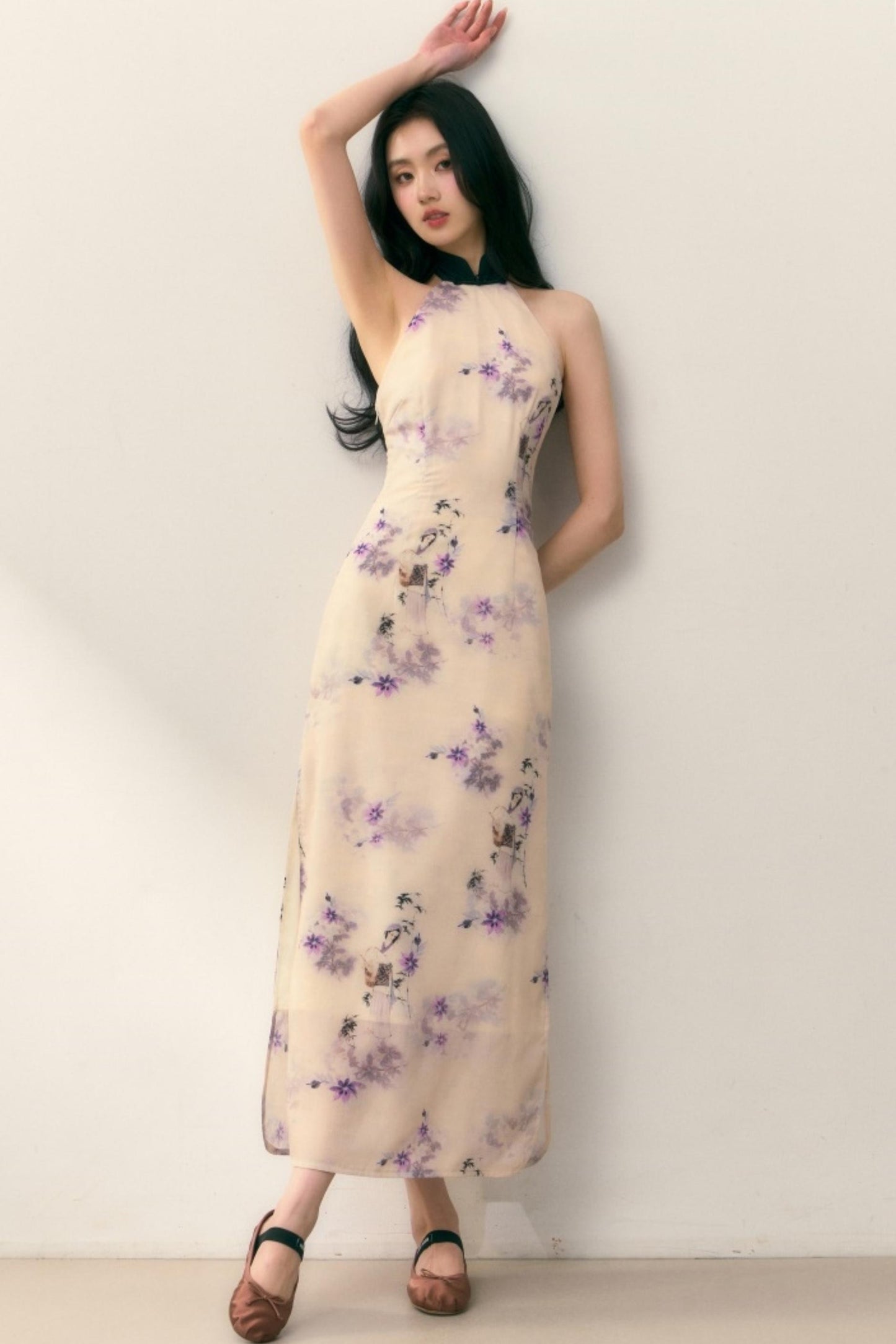 Pastel Lotus Neck-Tie Oriental Dress