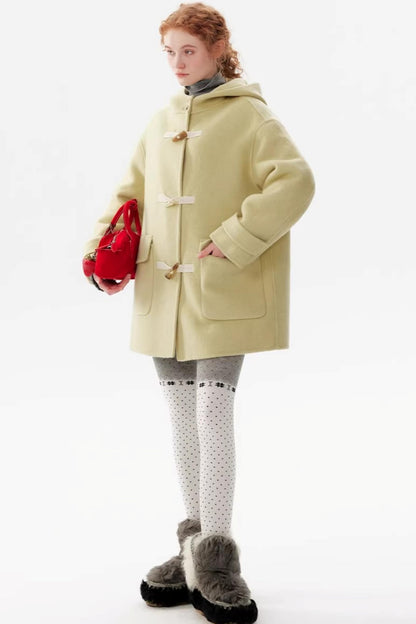 Warm Yellow Wool Hooded Coat