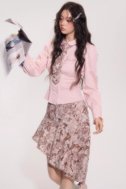 Vintage Doll Collar Shirt With Tie