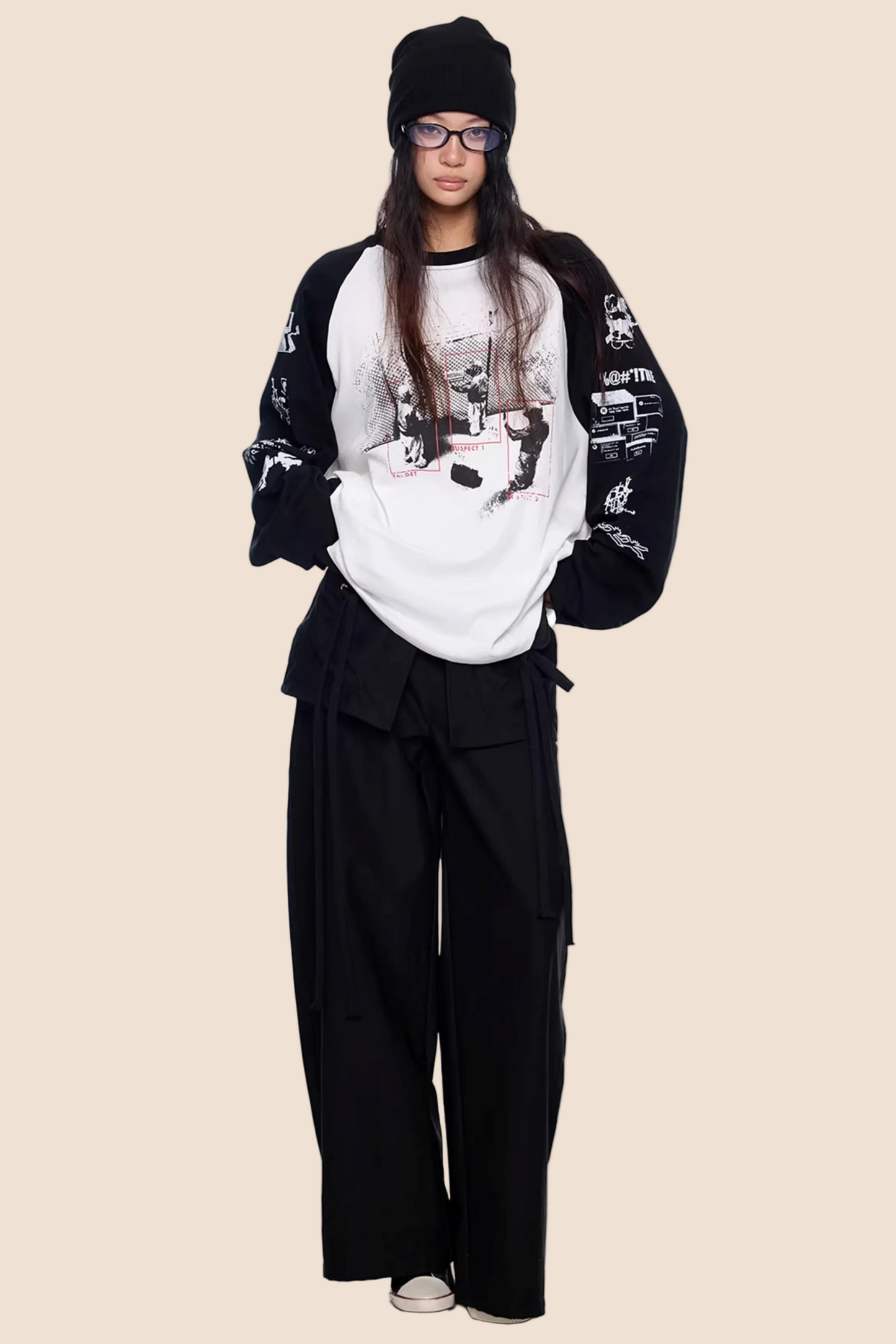 Retro-Farbblock-Raglan-Oberteil