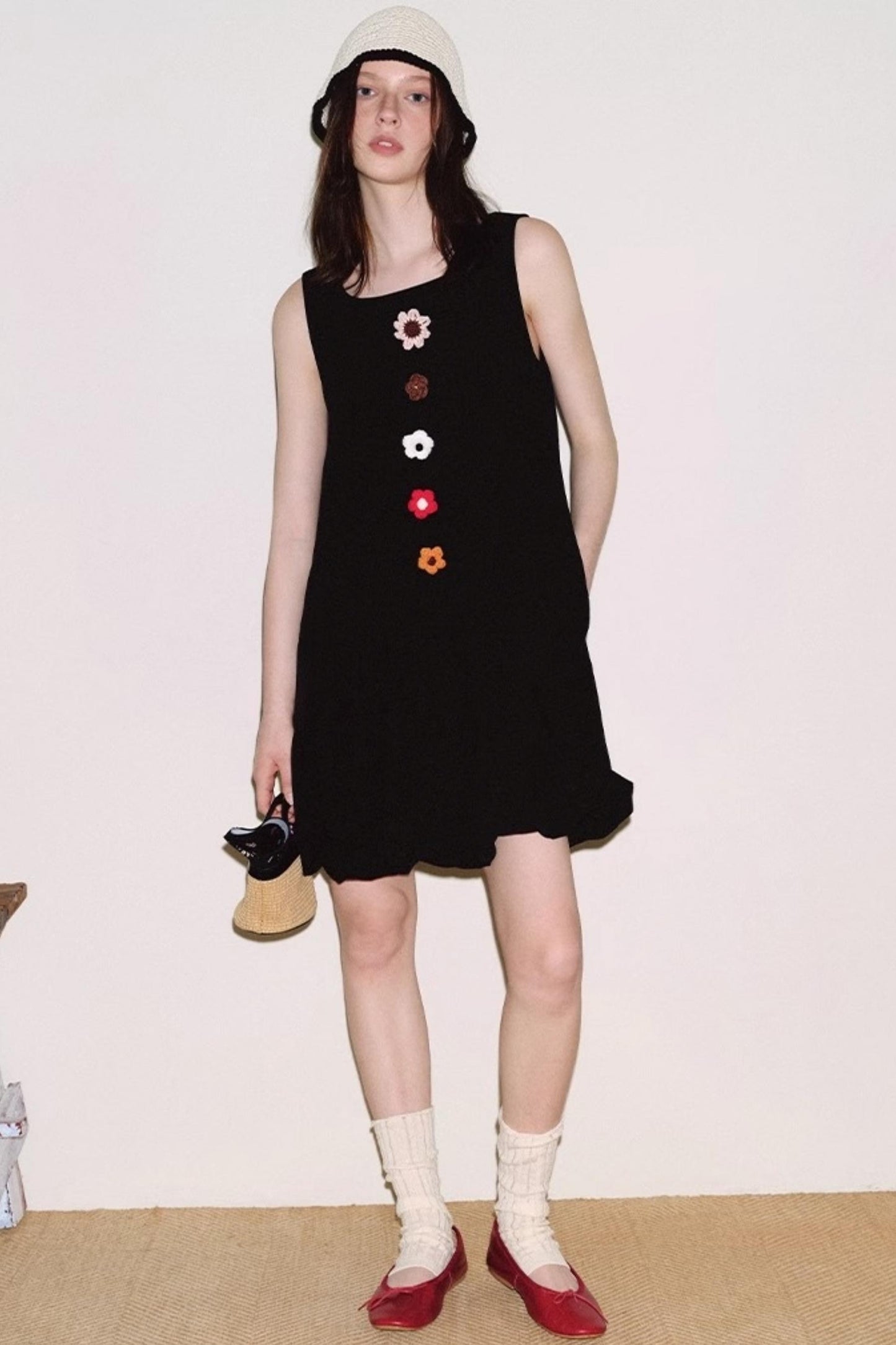 Breathable Linen Crochet Flower Dress