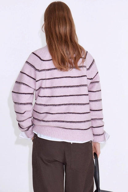 Wool Blend Striped Knit Pullover Sweater