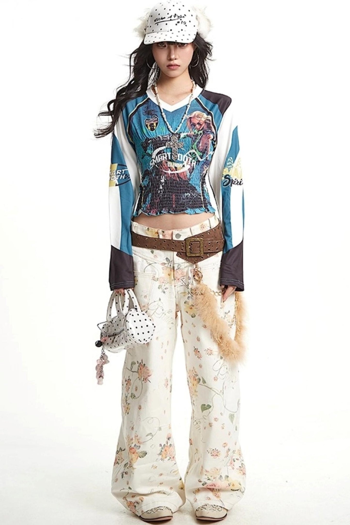 Vintage Floral Embroidery Wide-Leg Jeans