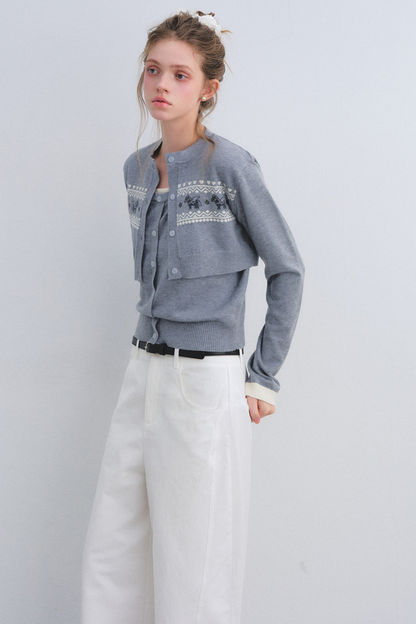 Gray Wool Knit Cardigan Set