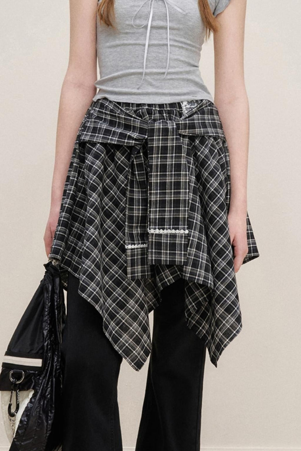 Asymmetrical Checkered Top- Skirt