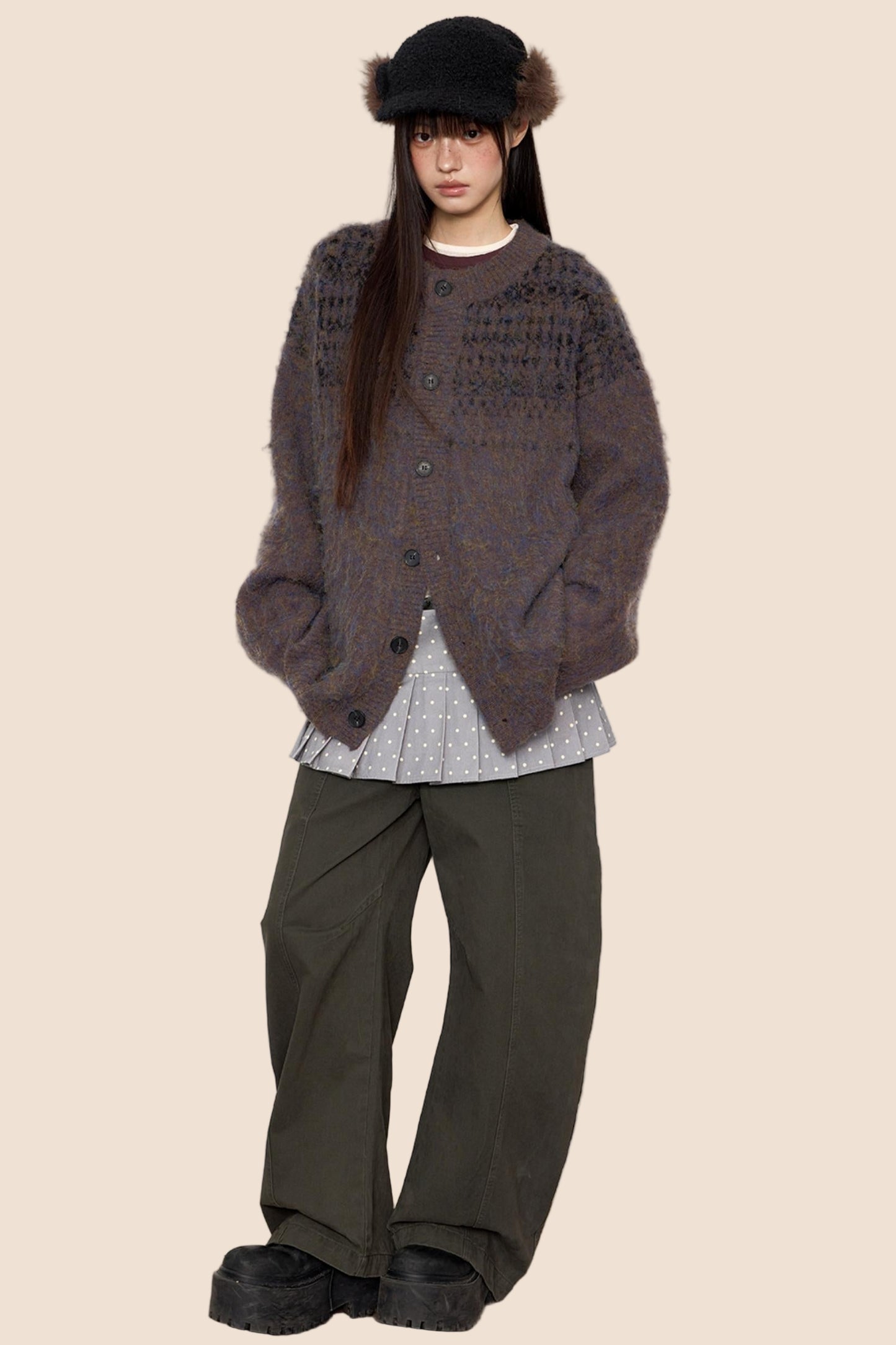 Brushed Crew Neck Cardigan