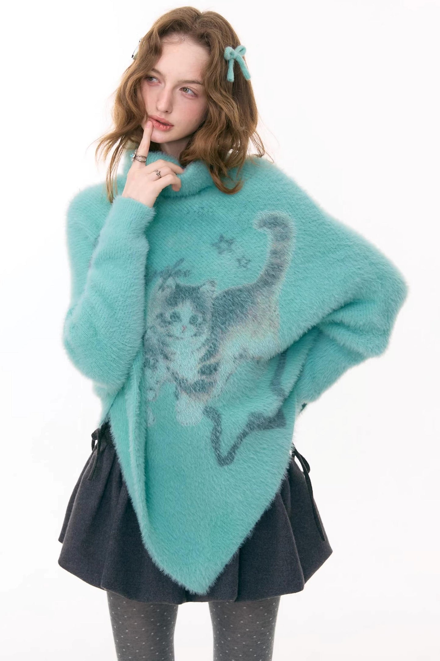 Star Painting Cat Turtleneck Sweater