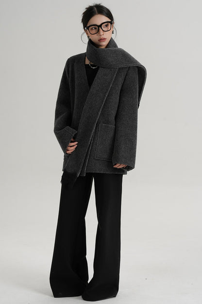 Scarf Patchwork Lace Woolen Coat