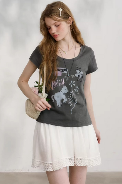 Plaid Lace Pleated Skirt