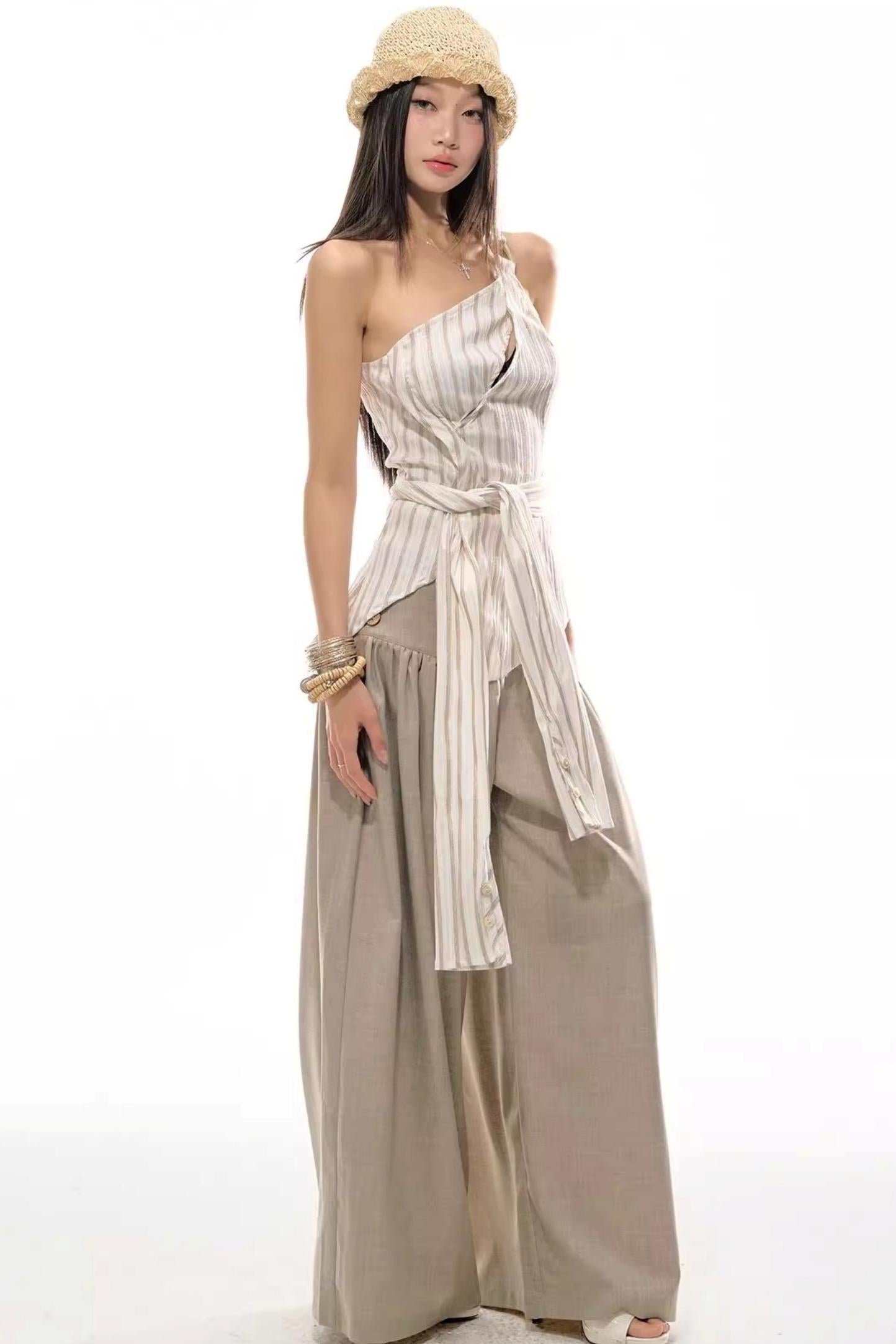 Wooden Bead Halterneck Deconstructed Vest Top