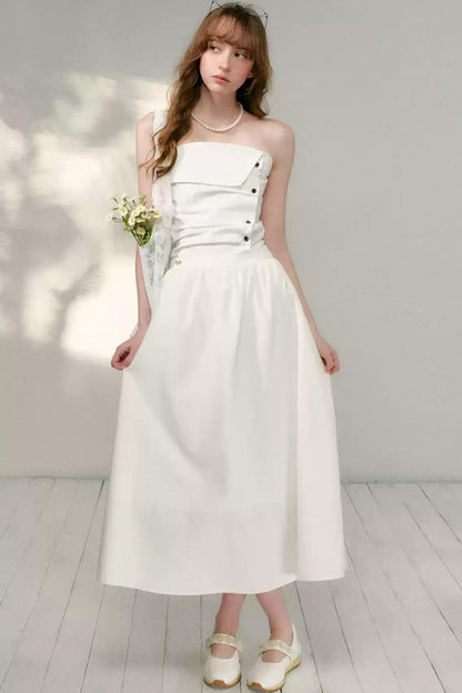 French Strapless Pleated A-Line Dress