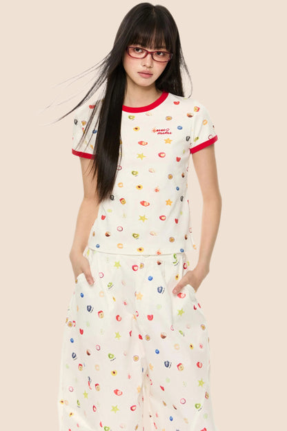 Printed Short Sleeve T-Shirt Camisole Set-Up