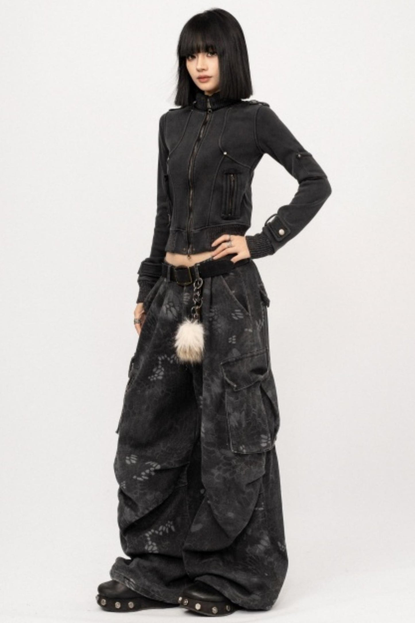 Retro Black Zipper Cardigan