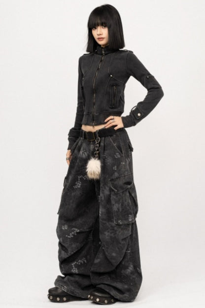 Retro Black Zipper Cardigan