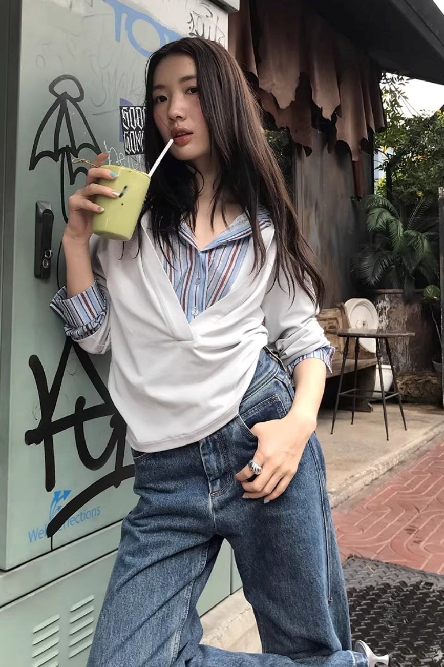 Color-Block Striped Knit Top