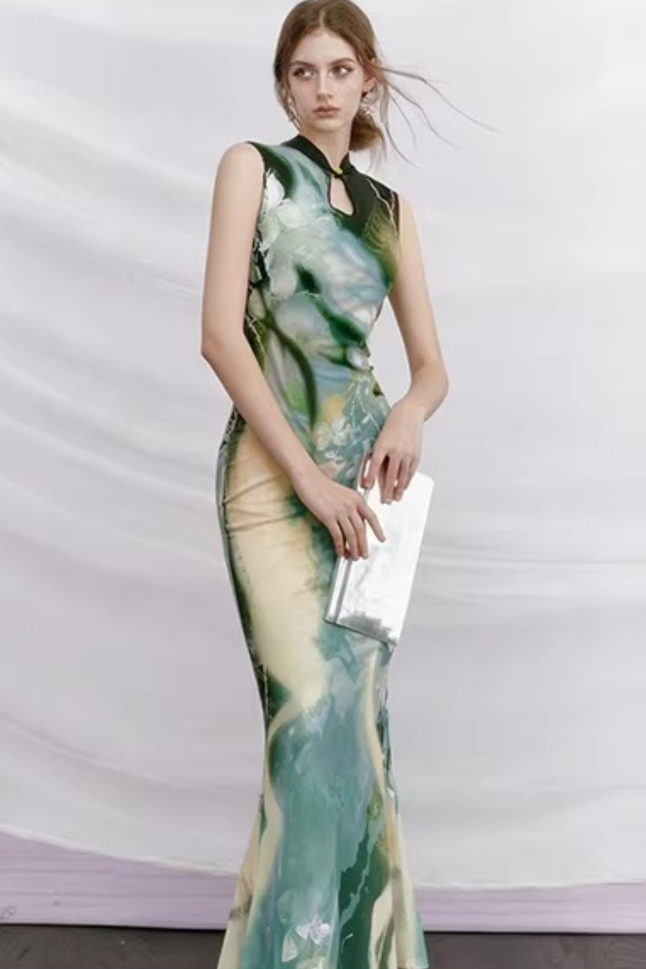 Black Rose Impressionist Cheongsam Dress