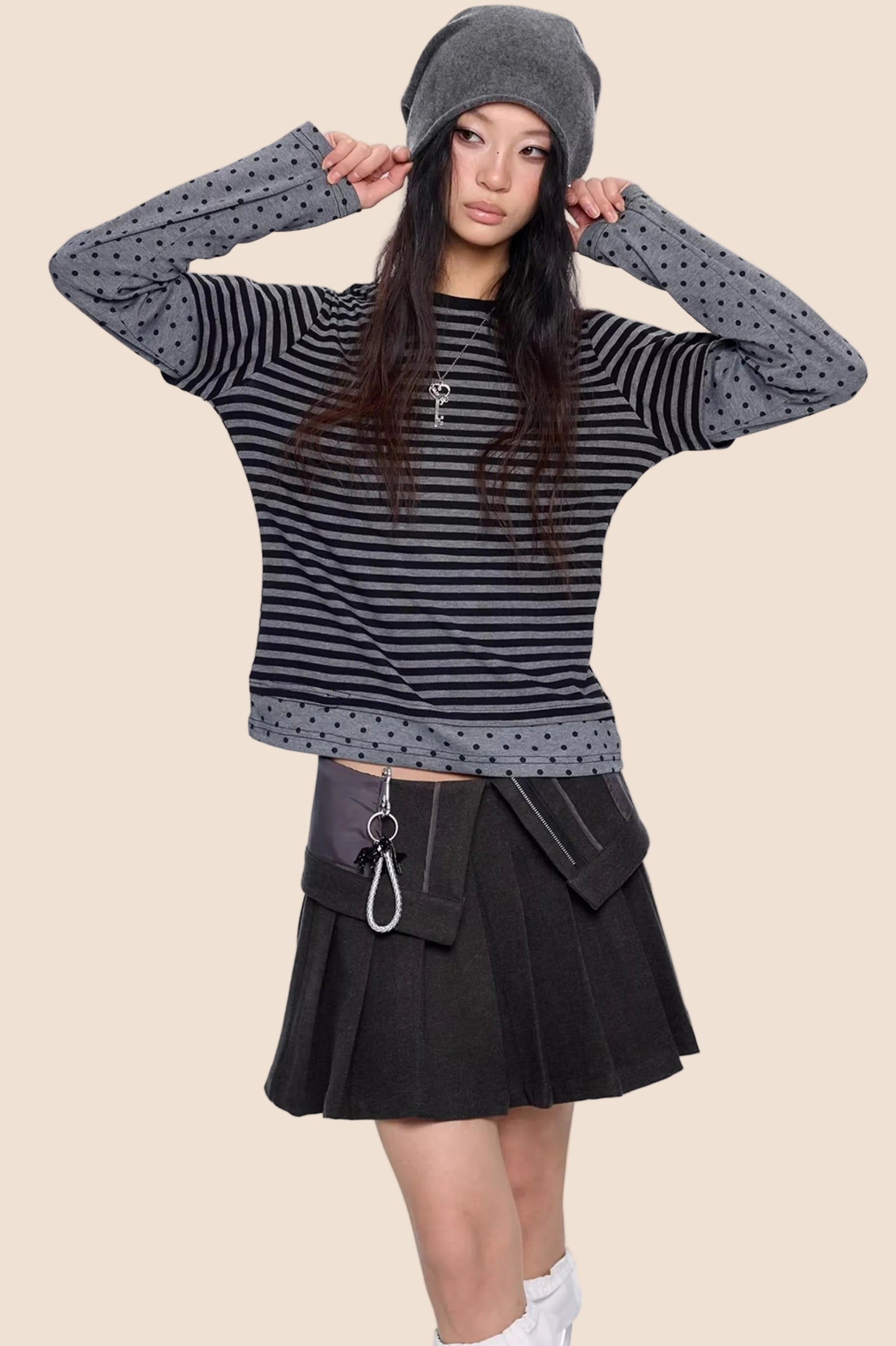 Retro-Oberteil mit gepunktetem Streifen