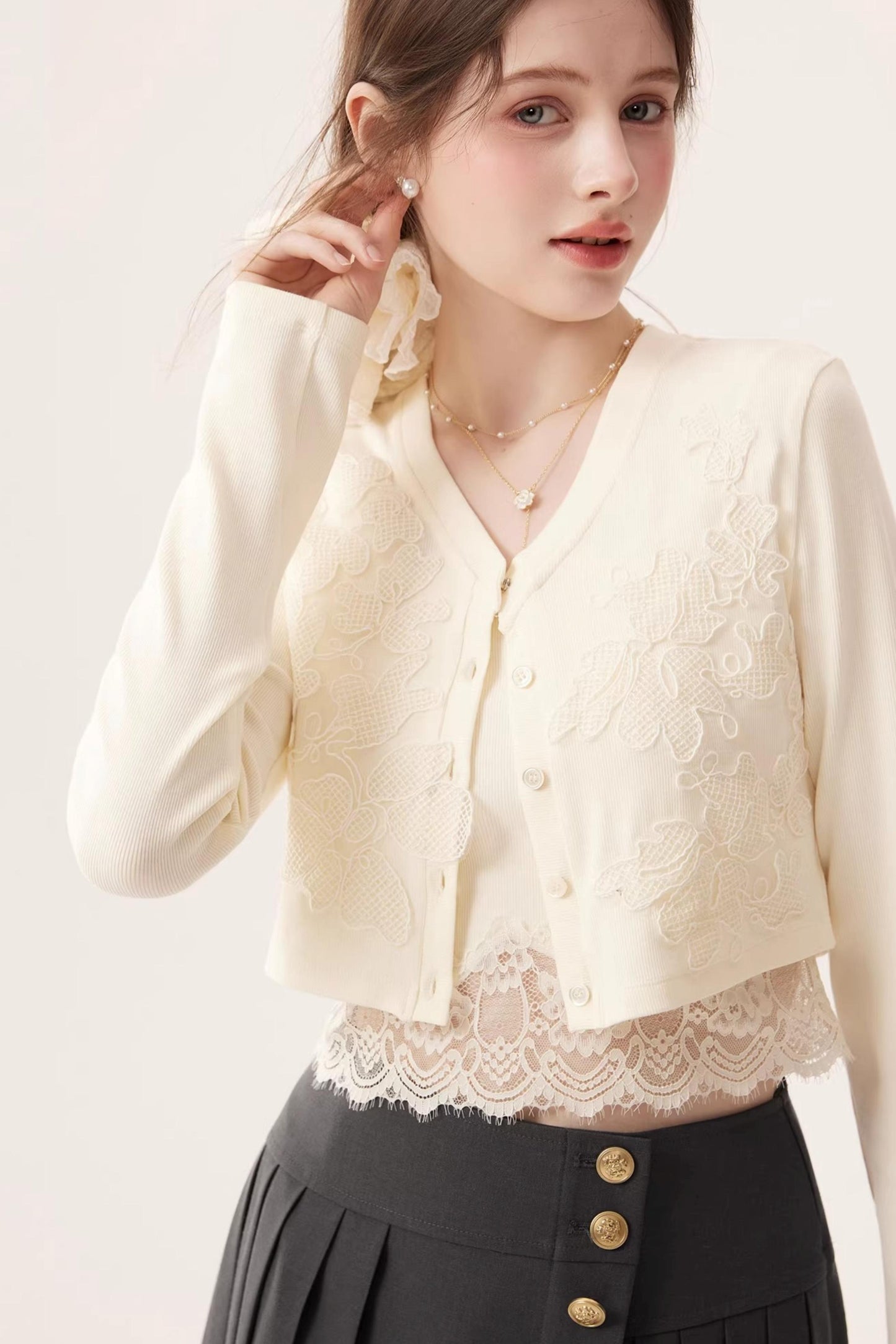 Lace Patchwork Camisole Cardigan Set